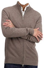 Balldiri Kaschmir Strickjacke Herren 100% Kaschmir mit Zipper 2 - fädig - naturbraun - Balldiri