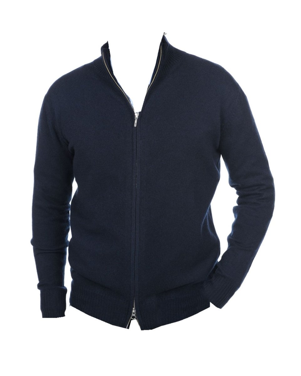 Balldiri Kaschmir Strickjacke Herren 100% Kaschmir mit Zipper 2 - fädig - nachtblau - Balldiri