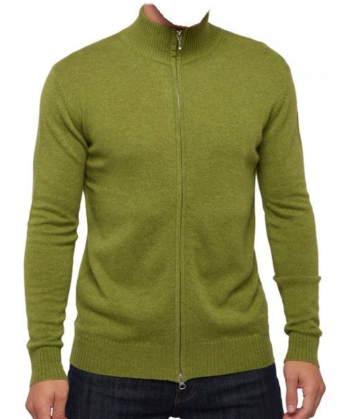 Balldiri Kaschmir Strickjacke Herren 100% Kaschmir mit Zipper 2 - fädig - sommergrün - Balldiri