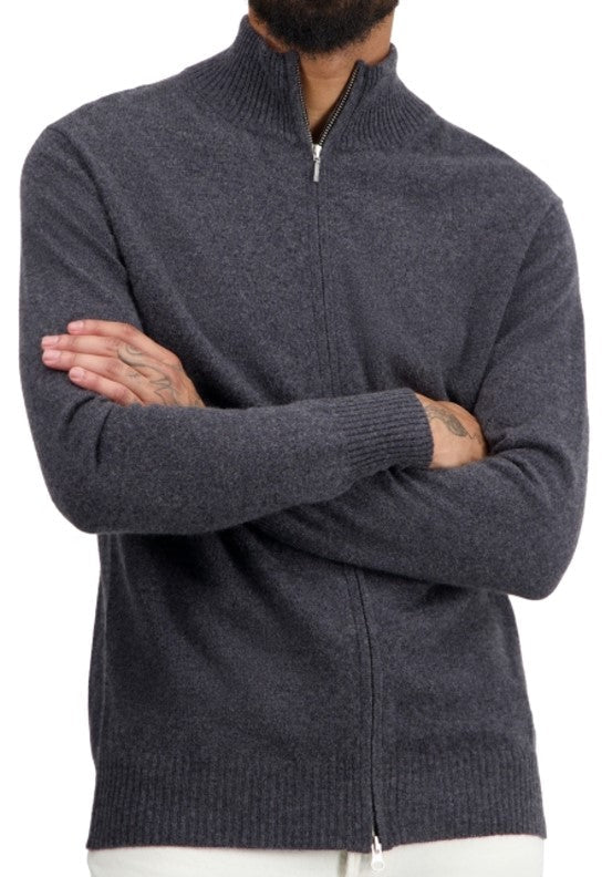 Balldiri Kaschmir Strickjacke Herren 100% Kaschmir mit Zipper 2 - fädig - grau meliert - Balldiri
