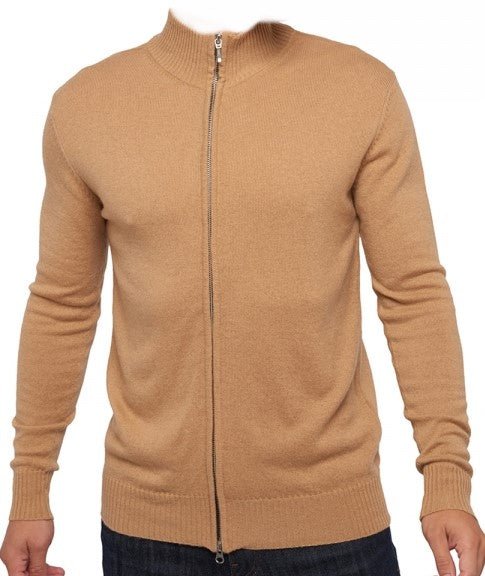 Balldiri Kaschmir Strickjacke Herren 100% Kaschmir mit Zipper 2 - fädig - camel - Balldiri