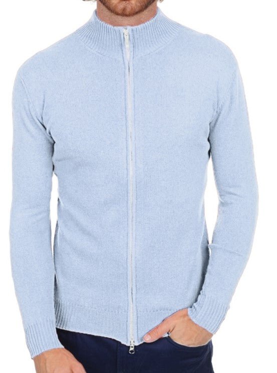 Balldiri Kaschmir Strickjacke Herren 100% Kaschmir mit Zipper 2 - fädig - himmelblau - Balldiri