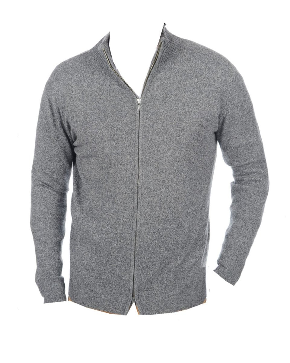Balldiri Kaschmir Strickjacke Herren 100% Kaschmir mit Zipper 2 - fädig - grasgrün - Balldiri