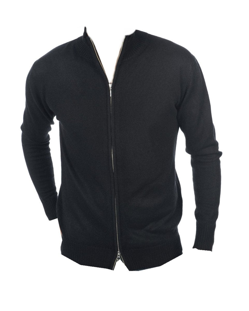 Balldiri Kaschmir Strickjacke Herren 100% Kaschmir mit Zipper 2 - fädig - Schwarz - Balldiri
