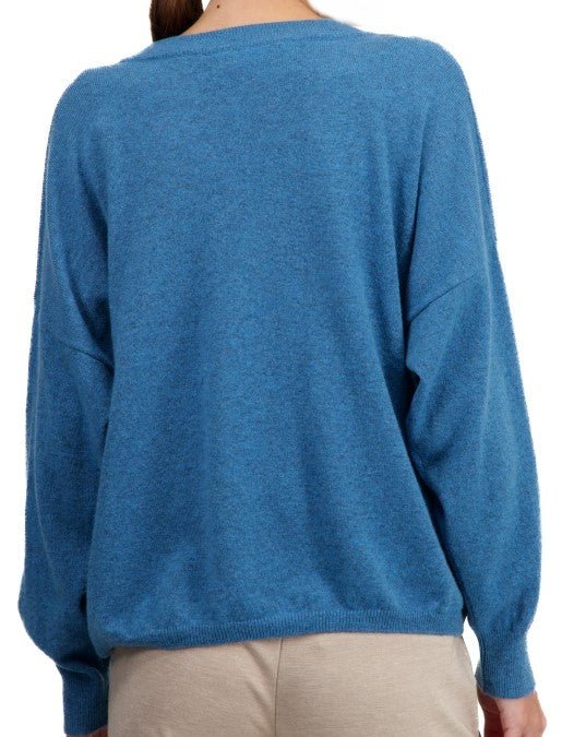 Balldiri Kaschmir V - Pullover Damen 100% Kaschmir mit Bund, 2 - fädig - manor blau - Balldiri