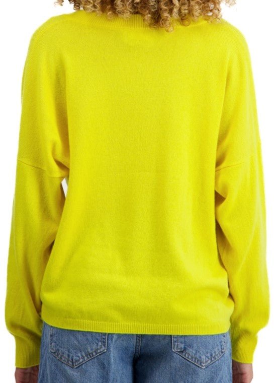 Balldiri Kaschmir V - Pullover Damen 100% Kaschmir mit Bund, 2 - fädig - gelb - Balldiri