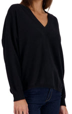 Balldiri Kaschmir V - Pullover Damen 100% Kaschmir mit Bund, 2 - fädig - schwarz - Balldiri