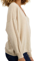 Balldiri Kaschmir V - Pullover Damen 100% Kaschmir mit Bund, 2 - fädig - beige - Balldiri