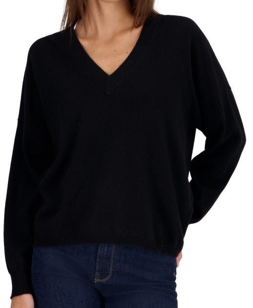 Balldiri Kaschmir V - Pullover Damen 100% Kaschmir mit Bund, 2 - fädig - schwarz - Balldiri