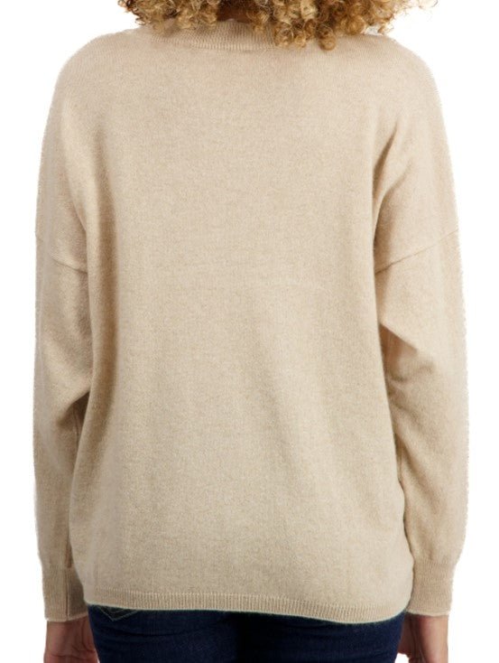 Balldiri Kaschmir V - Pullover Damen 100% Kaschmir mit Bund, 2 - fädig - beige - Balldiri