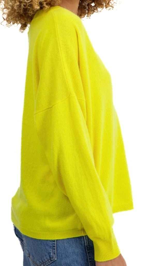 Balldiri Kaschmir V - Pullover Damen 100% Kaschmir mit Bund, 2 - fädig - gelb - Balldiri