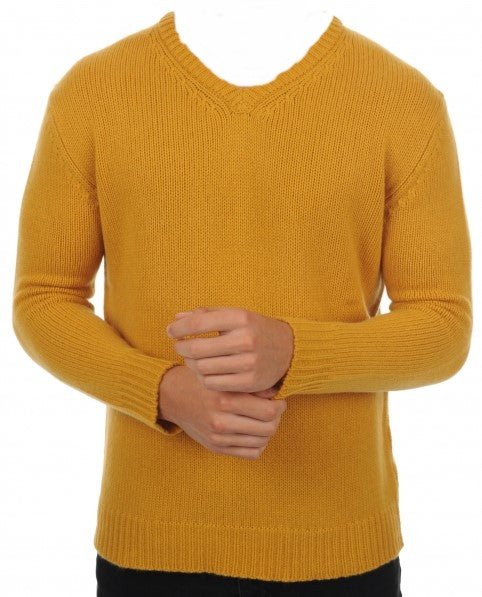 Balldiri Kaschmir V - Pullover Herren 100% 8 - fädig - senf - Balldiri