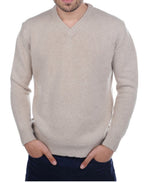Balldiri Kaschmir V - Pullover Herren 100% 8 - fädig - beige - Balldiri
