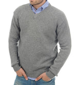 Balldiri Kaschmir V - Pullover Herren 100% 8 - fädig - grau - Balldiri