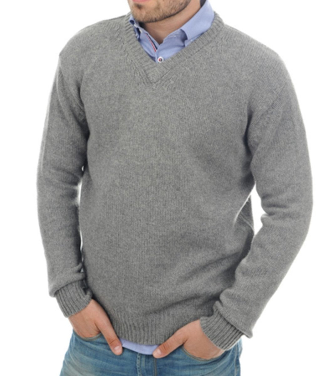 Balldiri Kaschmir V - Pullover Herren 100% 8 - fädig - grau - Balldiri