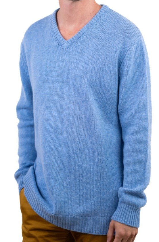 Balldiri Kaschmir V - Pullover Herren 100% 8 - fädig - azurblau - Balldiri