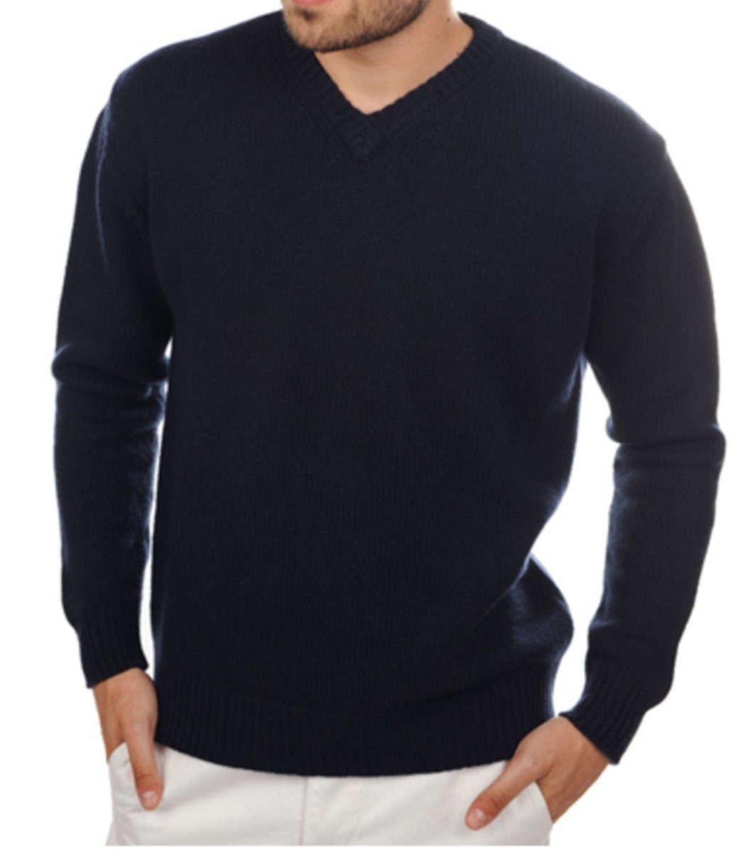 Balldiri Kaschmir V - Pullover Herren 100% 8 - fädig - nachtblau - Balldiri