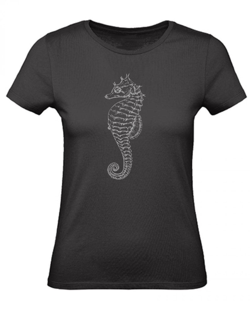 Balldiri T-Shirt Damen graues Seepferdchen XS bis 2XL - schwarz - Balldiri