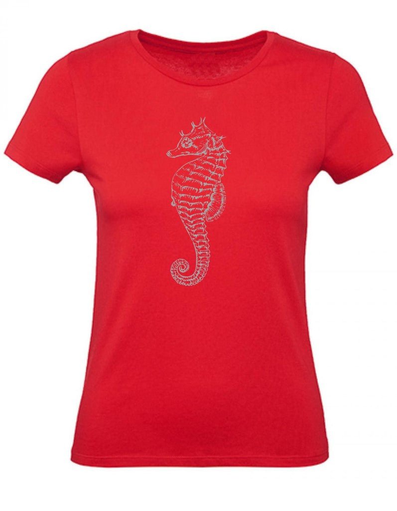 Balldiri T-Shirt Damen graues Seepferdchen XS bis 2XL - rot - Balldiri