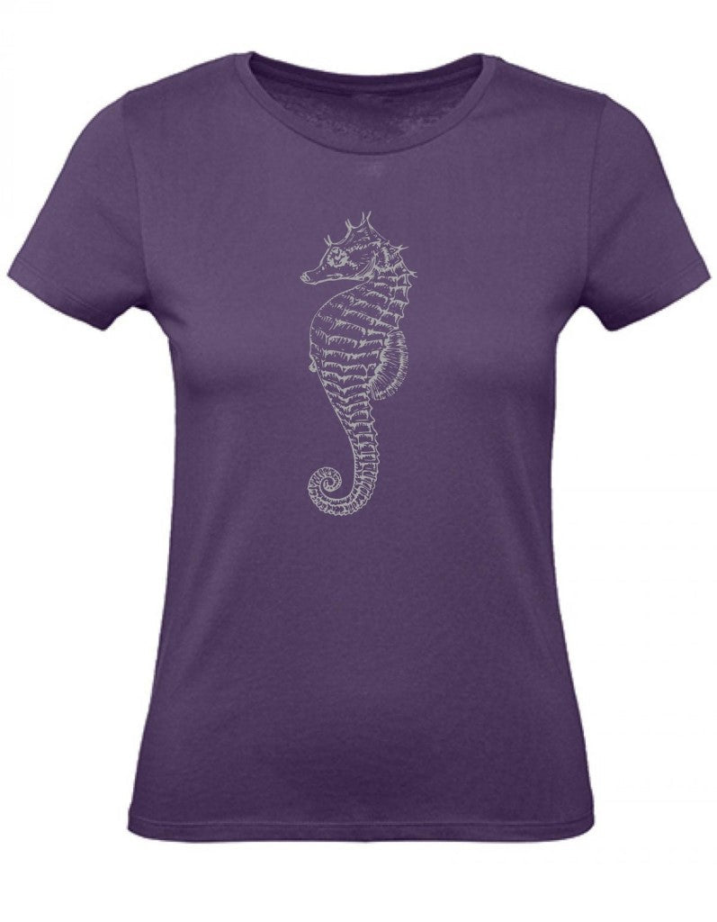 Balldiri T-Shirt Damen graues Seepferdchen XS bis 2XL - purple - Balldiri