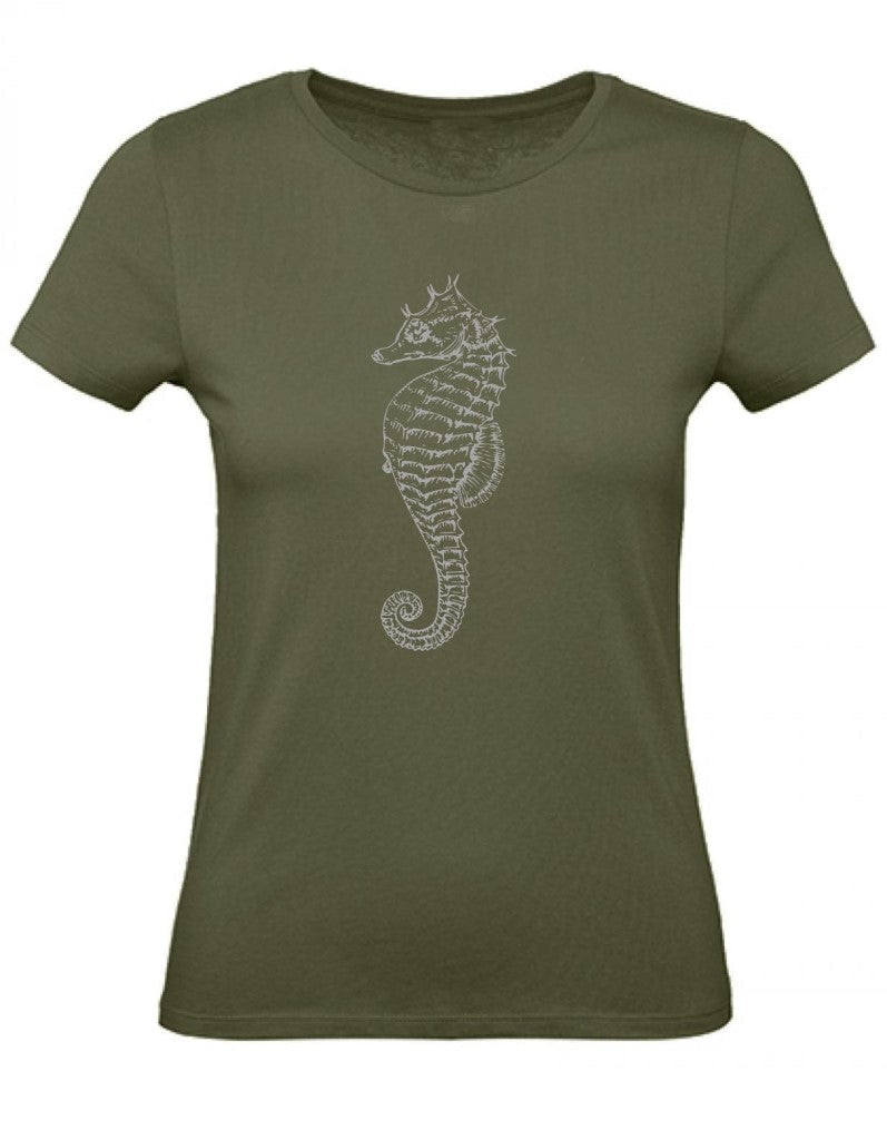 Balldiri T-Shirt Damen graues Seepferdchen XS bis 2XL - khaki - Balldiri