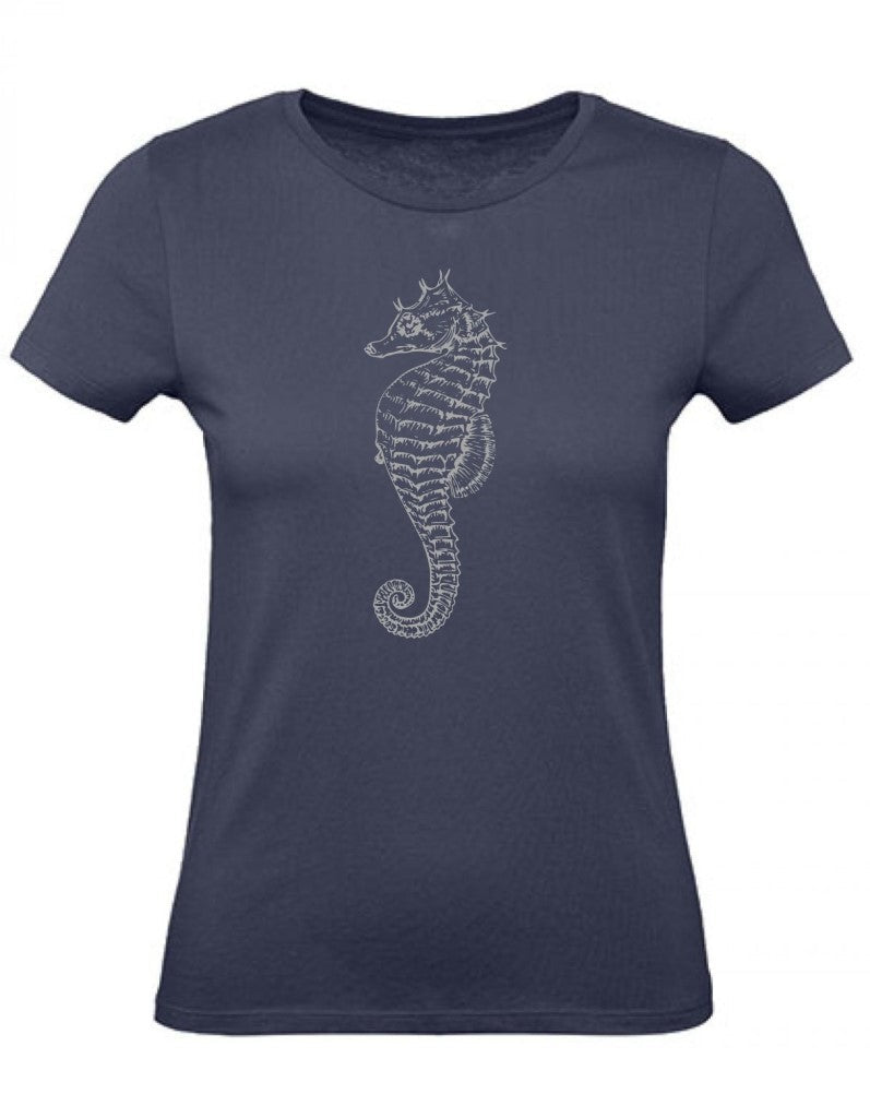 Balldiri T-Shirt Damen graues Seepferdchen XS bis 2XL - navy - Balldiri