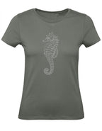 Balldiri T-Shirt Damen graues Seepferdchen XS bis 2XL - army grün - Balldiri