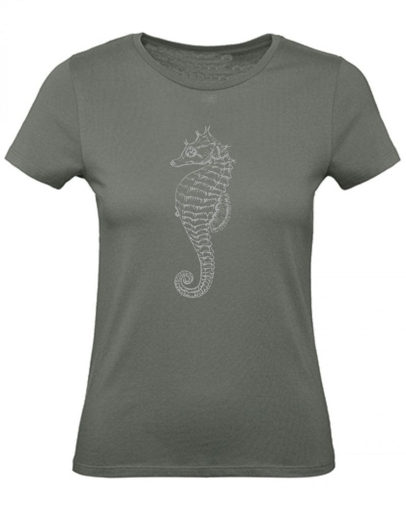 Balldiri T-Shirt Damen graues Seepferdchen XS bis 2XL - army grün - Balldiri