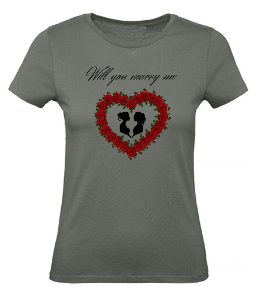 Balldiri T-Shirt Damen Heiratsantrag LGBTQ XS bis 2XL - army grün - Balldiri