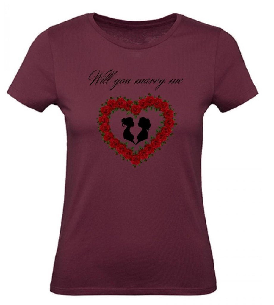 Balldiri T-Shirt Damen Heiratsantrag LGBTQ XS bis 2XL - bordeaux - Balldiri