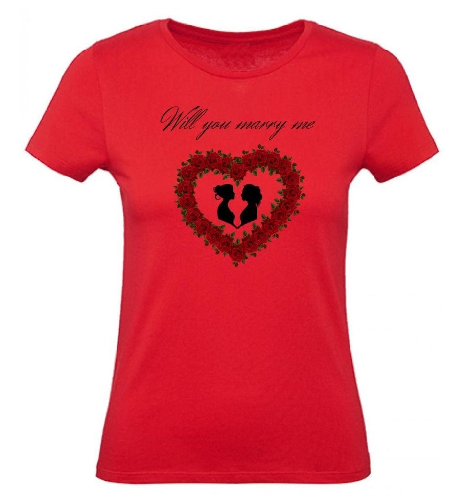 Balldiri T-Shirt Damen Heiratsantrag LGBTQ XS bis 2XL - rot - Balldiri