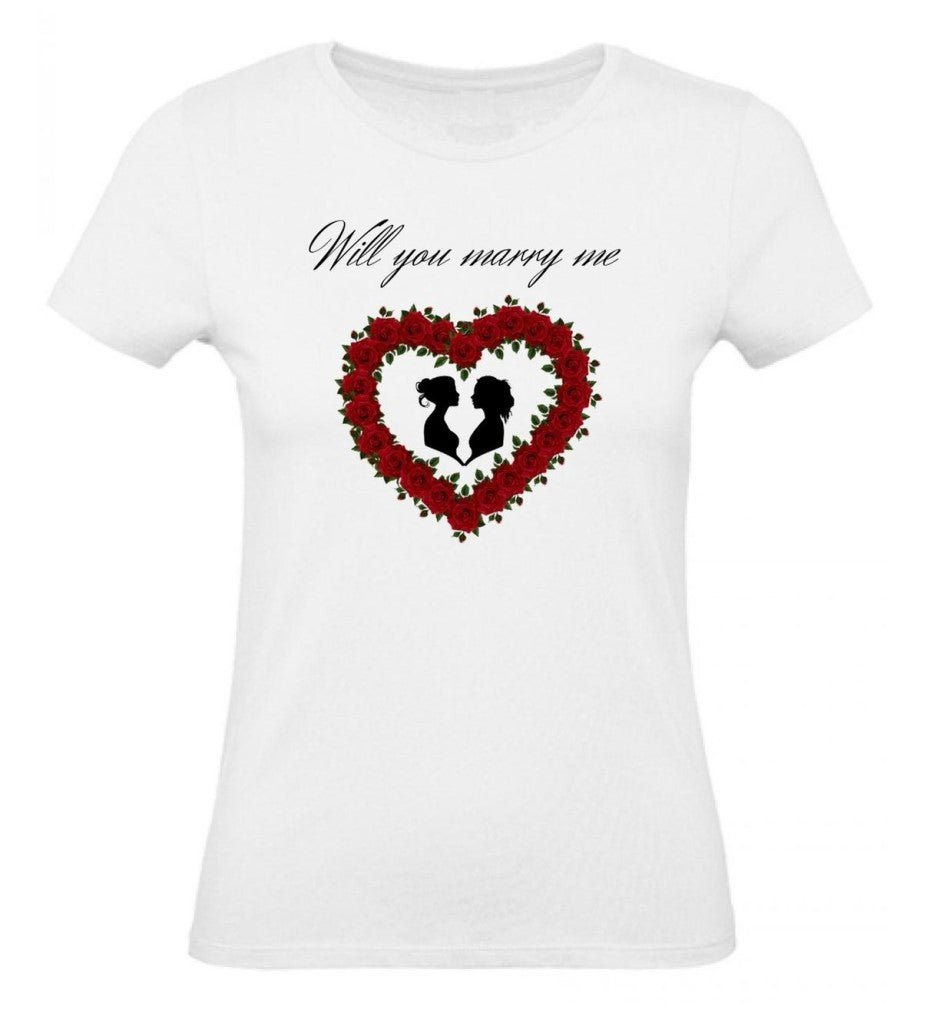 Balldiri T-Shirt Damen Heiratsantrag LGBTQ XS bis 2XL - weiß - Balldiri