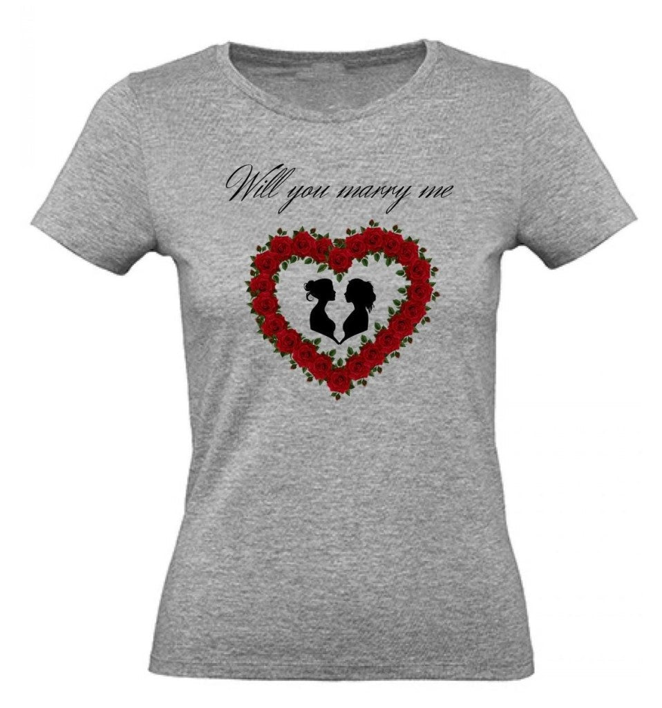 Balldiri T-Shirt Damen Heiratsantrag LGBTQ XS bis 2XL - grau meliert - Balldiri