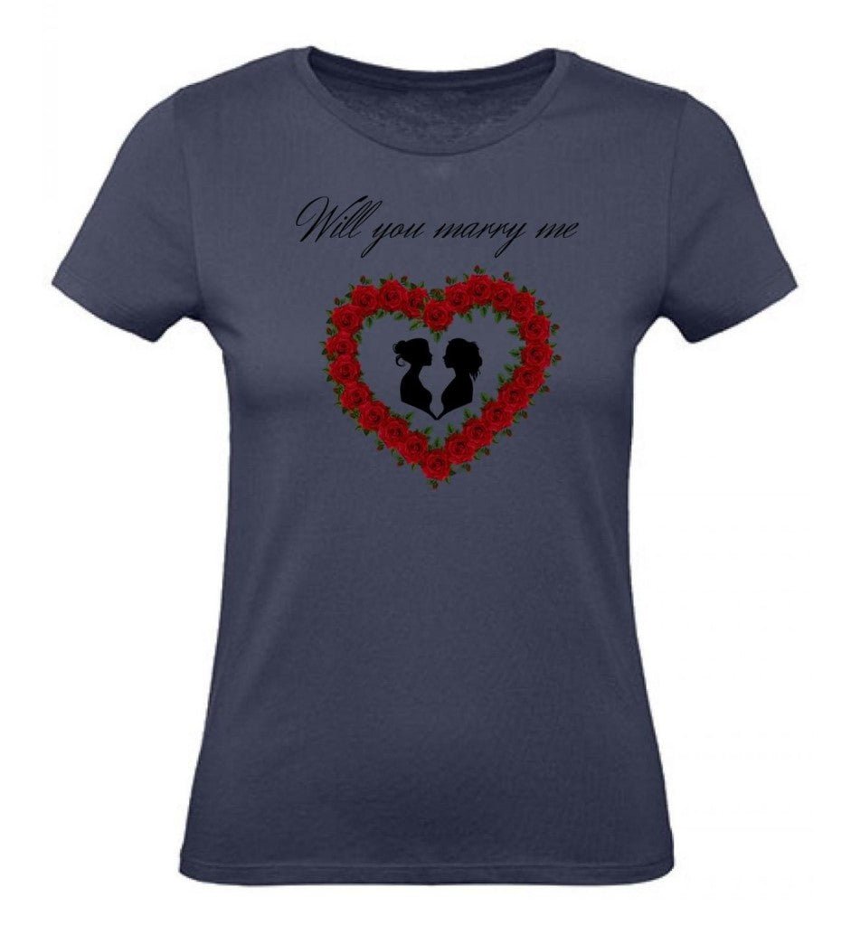 Balldiri T-Shirt Damen Heiratsantrag LGBTQ XS bis 2XL - navy - Balldiri