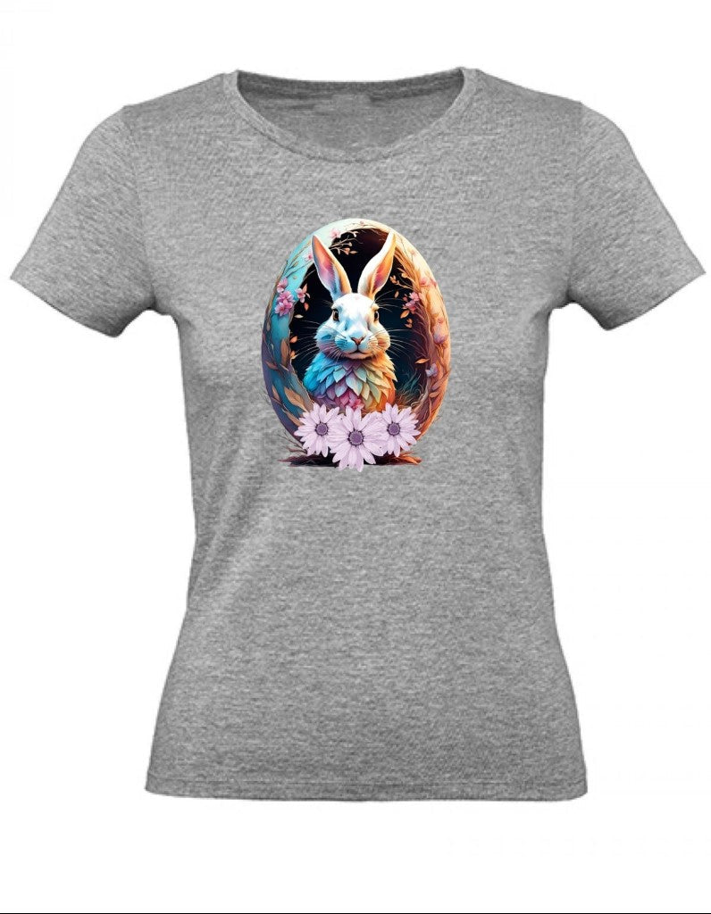 Balldiri T-Shirt Damen Osterei mit Hase XS bis 2XL - grau meliert - Balldiri