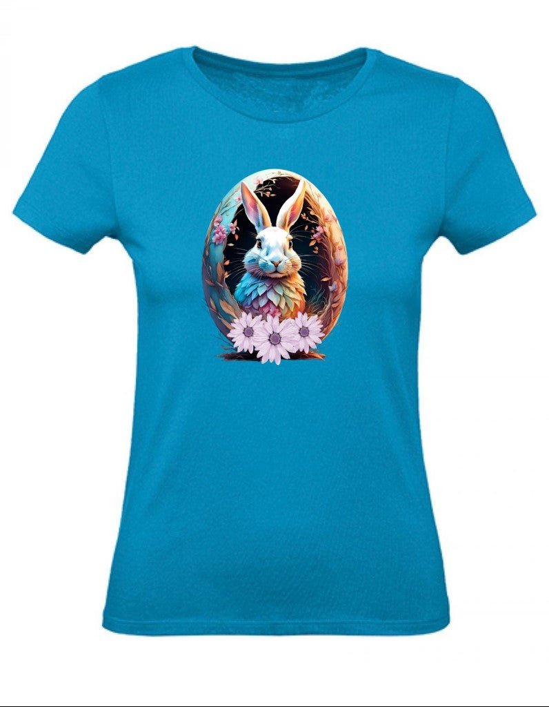 Balldiri T-Shirt Damen Osterei mit Hase XS bis 2XL - azurblau - Balldiri