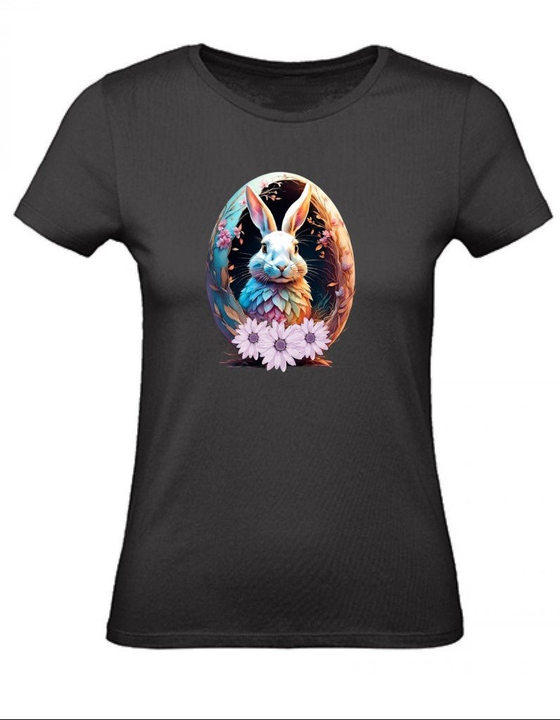 Balldiri T-Shirt Damen Osterei mit Hase XS bis 2XL - schwarz - Balldiri