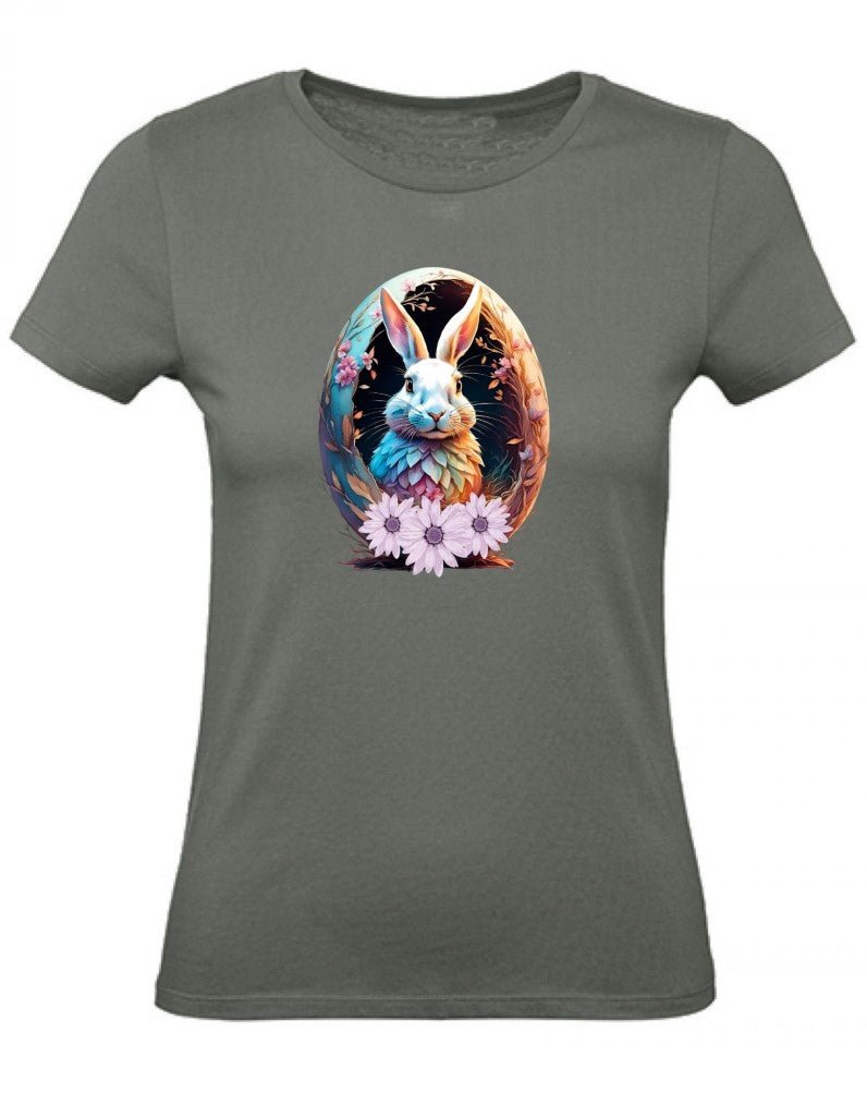 Balldiri T-Shirt Damen Osterei mit Hase XS bis 2XL - army grün - Balldiri
