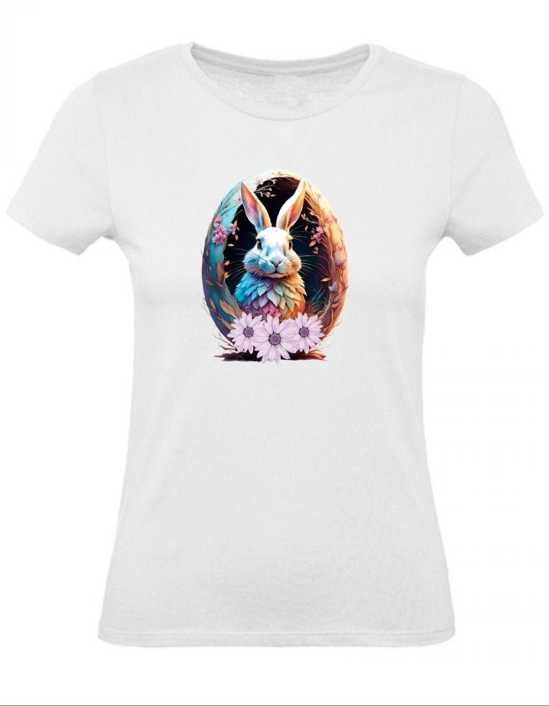 Balldiri T-Shirt Damen Osterei mit Hase XS bis 2XL - weiß - Balldiri