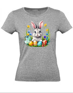 Balldiri T-Shirt Damen Osterhase mit Eiern XS bis 2XL - grau meliert - Balldiri