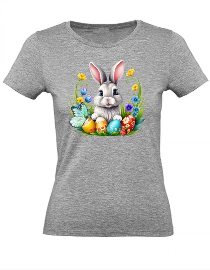 Balldiri T-Shirt Damen Osterhase mit Eiern XS bis 2XL - grau meliert - Balldiri