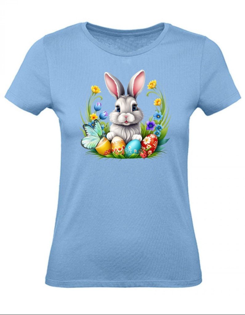 Balldiri T-Shirt Damen Osterhase mit Eiern XS bis 2XL - hellblau - Balldiri