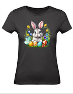Balldiri T-Shirt Damen Osterhase mit Eiern XS bis 2XL - schwarz - Balldiri