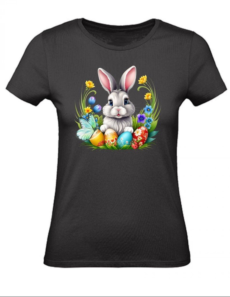 Balldiri T-Shirt Damen Osterhase mit Eiern XS bis 2XL - schwarz - Balldiri