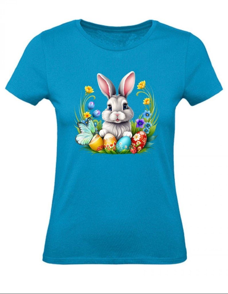 Balldiri T-Shirt Damen Osterhase mit Eiern XS bis 2XL - azurblau - Balldiri