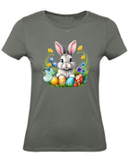 Balldiri T-Shirt Damen Osterhase mit Eiern XS bis 2XL - army grün - Balldiri