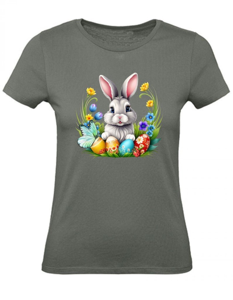 Balldiri T-Shirt Damen Osterhase mit Eiern XS bis 2XL - army grün - Balldiri