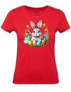 Balldiri T-Shirt Damen Osterhase mit Eiern XS bis 2XL - rot - Balldiri