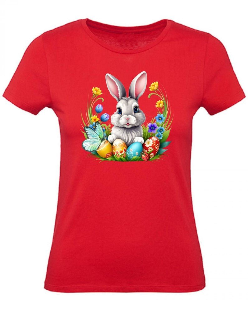 Balldiri T-Shirt Damen Osterhase mit Eiern XS bis 2XL - rot - Balldiri