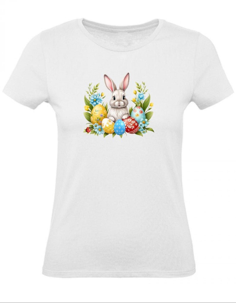Balldiri T-Shirt Damen Ostern Nest mit Hase XS bis 2XL - weiß - Balldiri